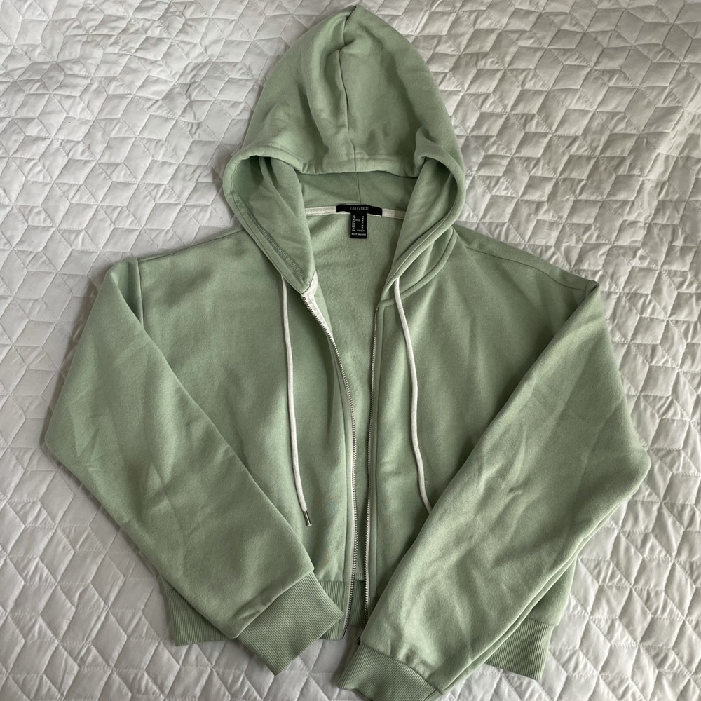 Forever 21, Mint Green, cropped zip up with hood.